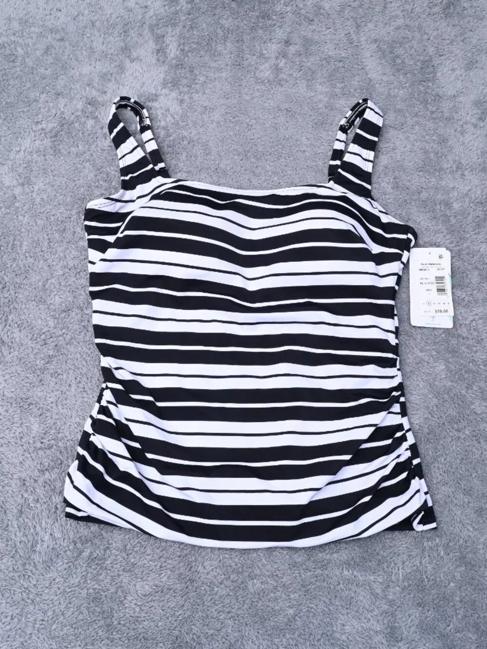 Swim Solutions Women's Swim Stripe Black White Tankini Top Size 10 MSRP $58 - Picture 2 of 14
